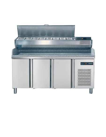 Mesa preparación pizza tres puertas 1800 mm