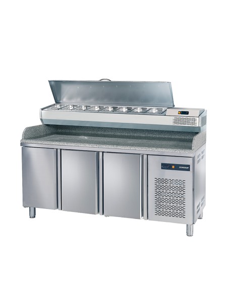 Mesa preparación pizza tres puertas 1800 mm
