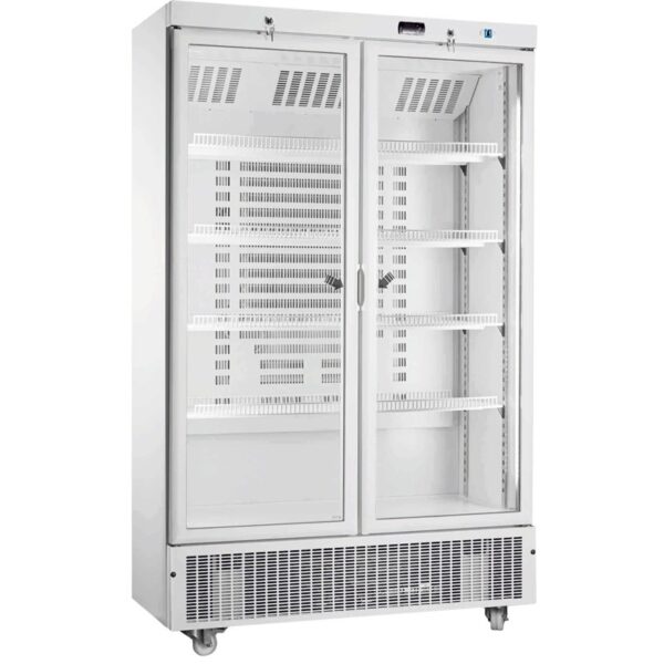 Armario refrigeración doble puerta de vidrio blanco
